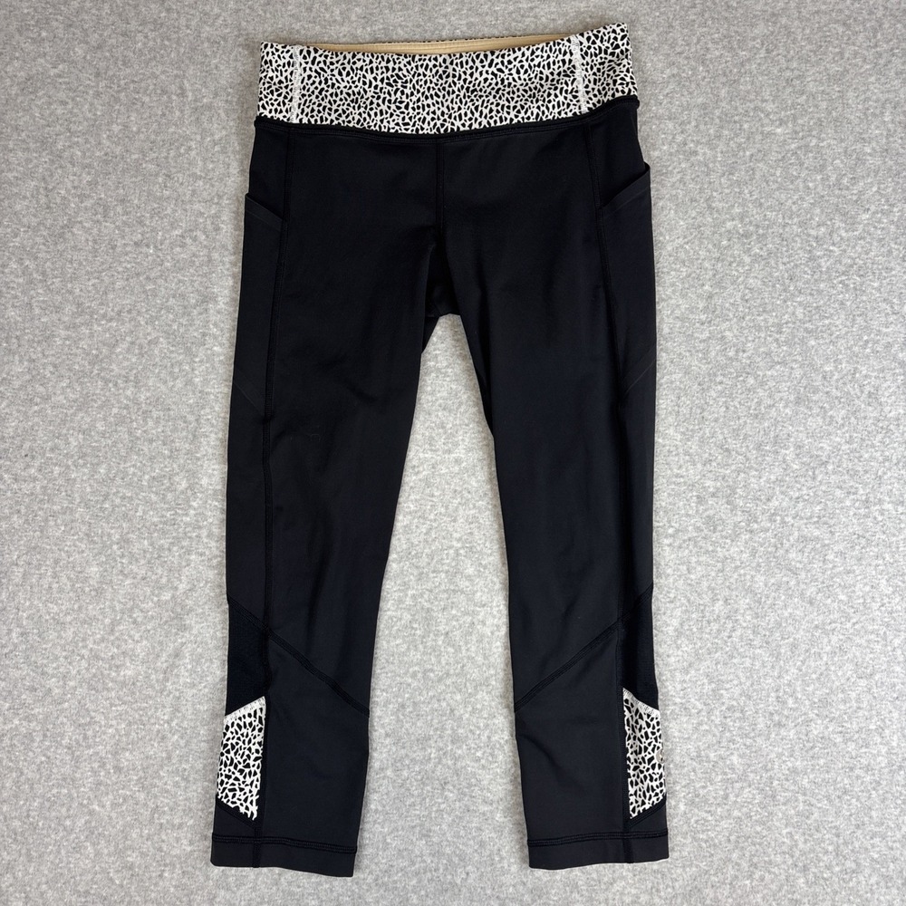 Lululemon Womens Pace Rival Crop Legging Sz 6 Black White Yoga 22" Inseam